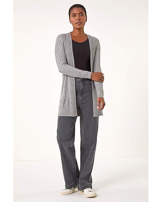 Roman White Roman Longline Stretch Ribbed Cardigan