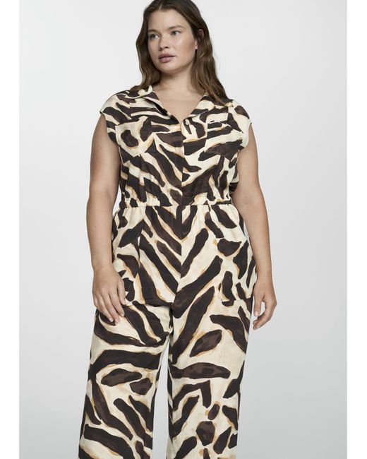 Mango White Animal Print Jumpsuit With Pockets