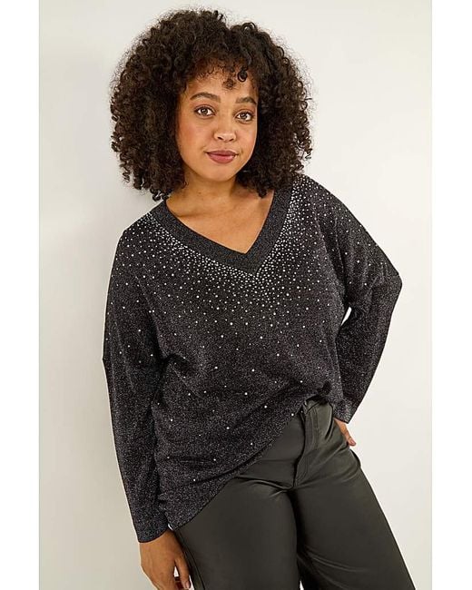 Roman Curve Black Sparkly Knit Top