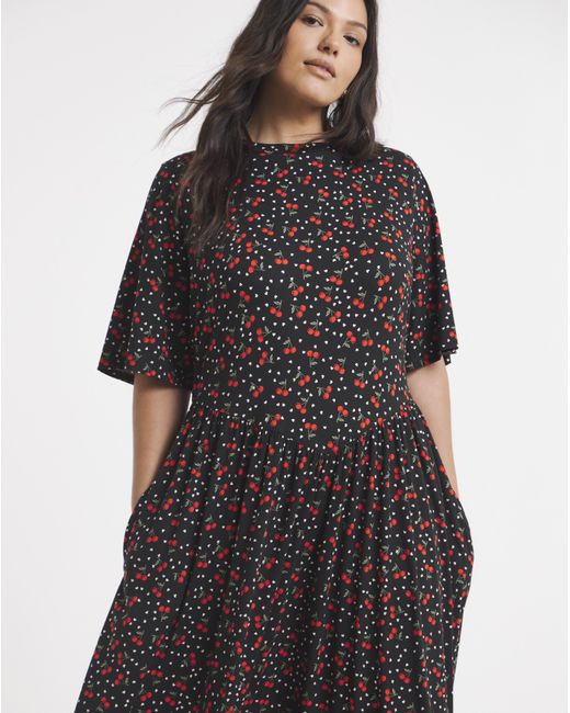 Simply Be Black Cherry Print Jersey Maxi Dress