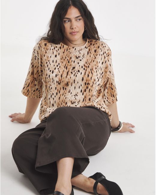 Simply Be Brown Printed Kimono Sleeve T-Shirt