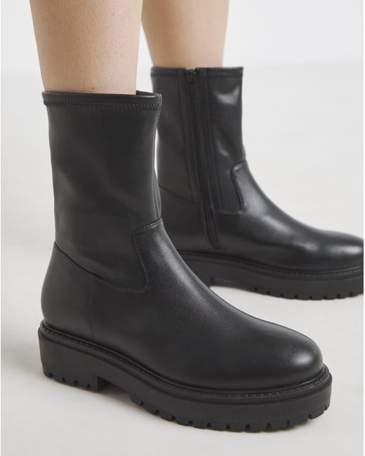 Simply Be Black Chunky Ankle Boot Extra Wide