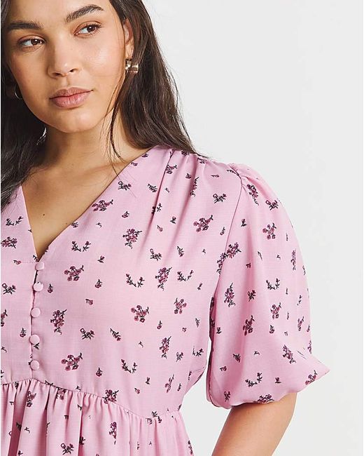 Simply Be Pink Button Through Peplum Blouse
