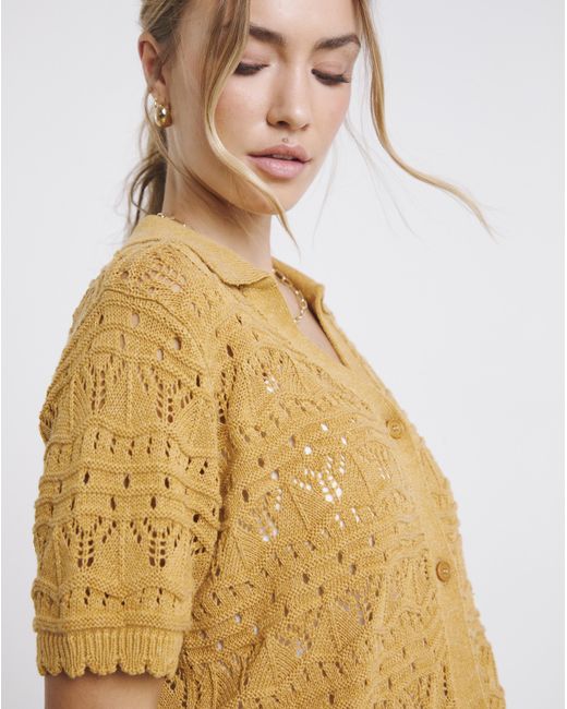 Simply Be Brown Pointelle Collared Knit Top