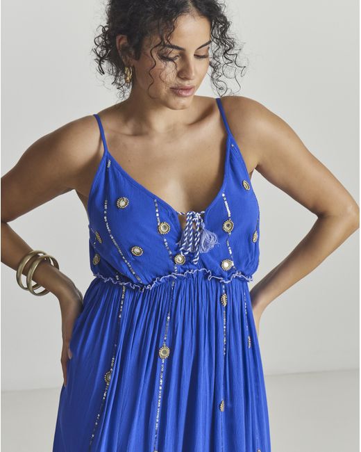 MAGISCULPT Blue Mirror Trims Maxi Beach Dress
