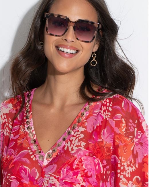 Pour Moi Red Chiffon V Neck Embellished Kaftan