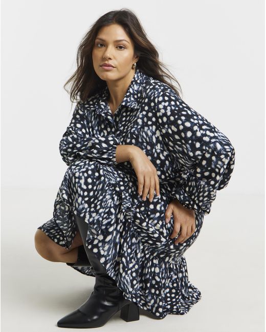 Simply Be Blue Animal Print Viscose Shirt Dress