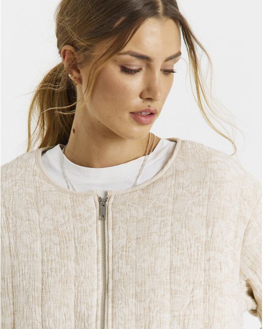 Simply Be Natural Floral Jacquard Collarless Jacket