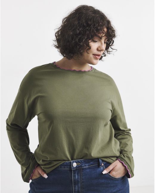 Simply Be Green Ls Scallop Edge Top
