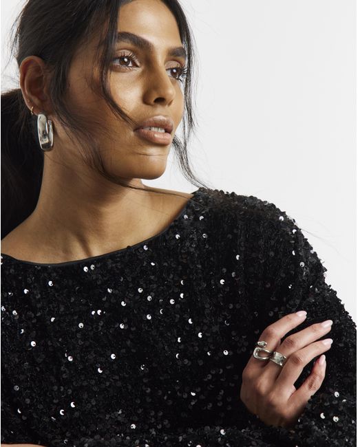 Simply Be Black Velour Sequin Mini Dress