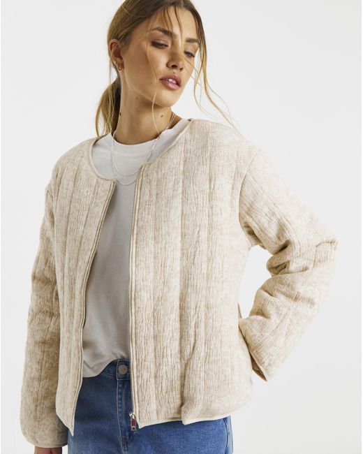 Simply Be Natural Floral Jacquard Collarless Jacket