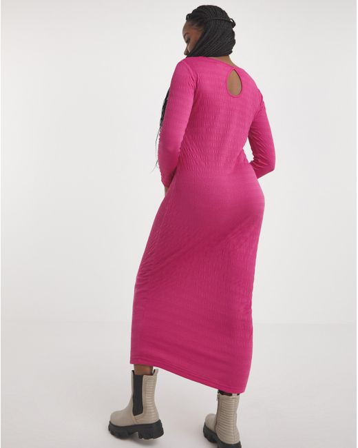 Simply Be Pink Long Sleeve Textured Jersey Midi Dress