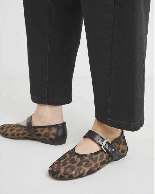 Simply Be Black Net Mesh Mary Jane Ballerina Wide
