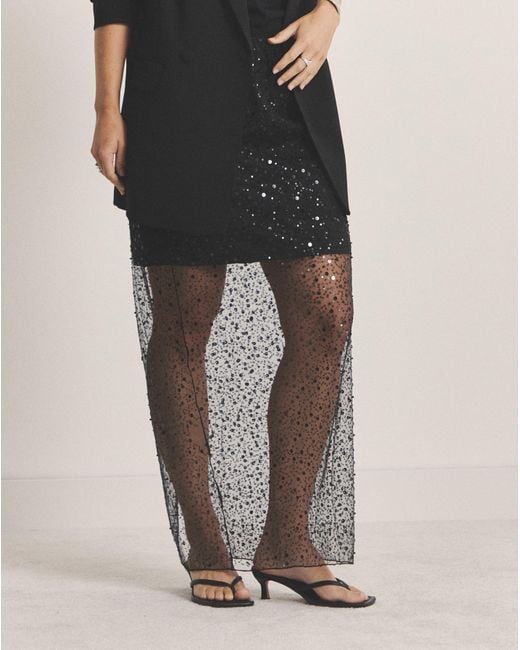 Simply Be Black Sheer Sequin Midaxi Skirt