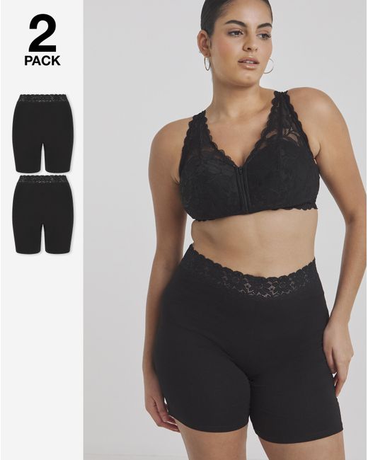 Pretty Secrets Black 2 Pack Cotton Comfort Lace Trim Shorts