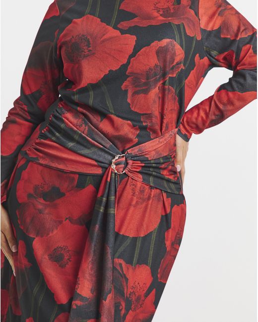 Simply Be Red Mesh Buckle Detail Midi Dress