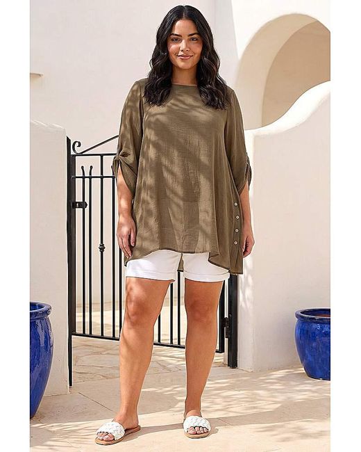 Roman Curve Brown Buttoned Side Asymmetric Top