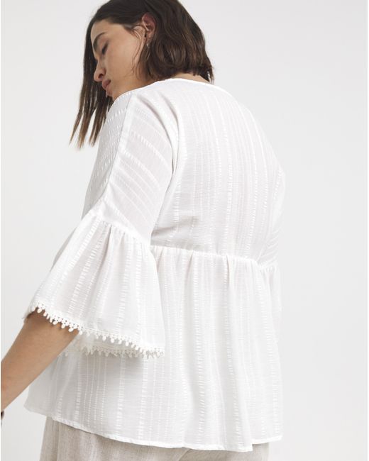 Simply Be White V Neck Textured Smock Top