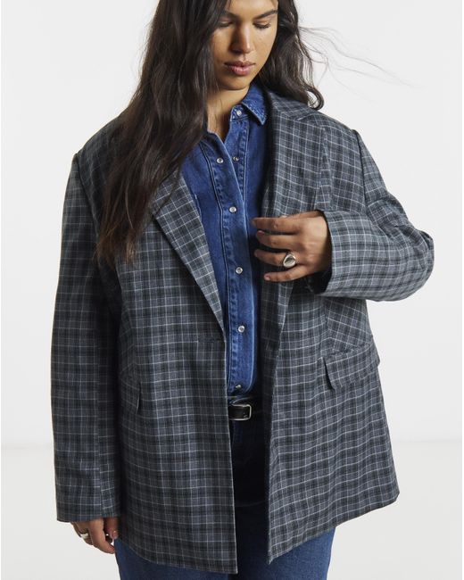 Simply Be Blue Oversized Check Blazer