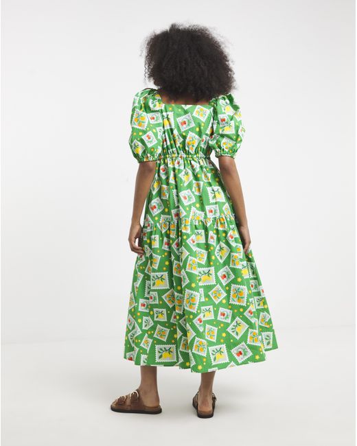 Twisted Wunder Green Cotton Postcard Dress