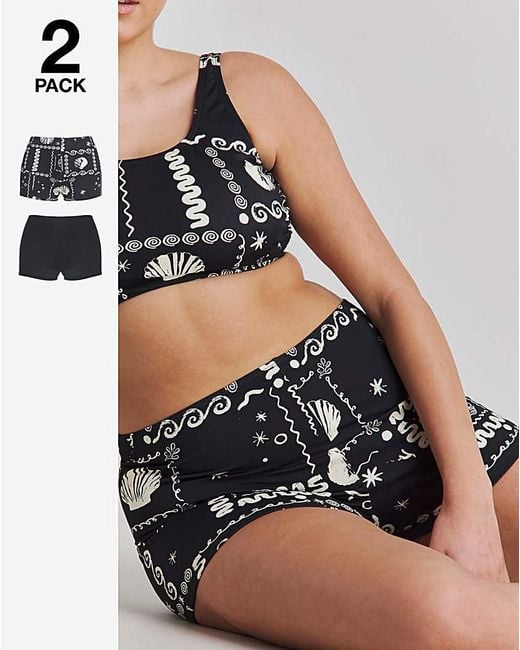 Simply Be Black Value 2 Pack Bikini Shorts