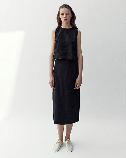 Mango Black Linen Top With Ties