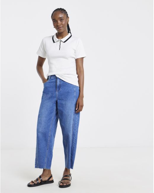 Simply Be White Short Sleeve Rib Polo Top