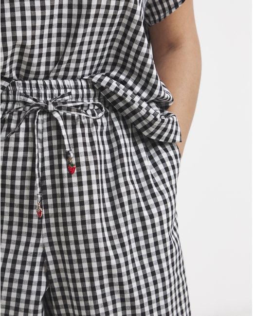 Simply Be Gray Gingham Barrel Leg Trouser