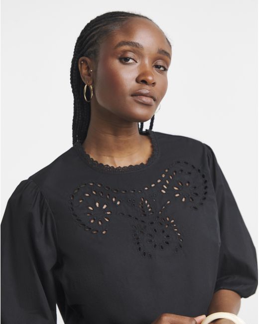 Simply Be Black Broderie Puff Sleeve Blouse