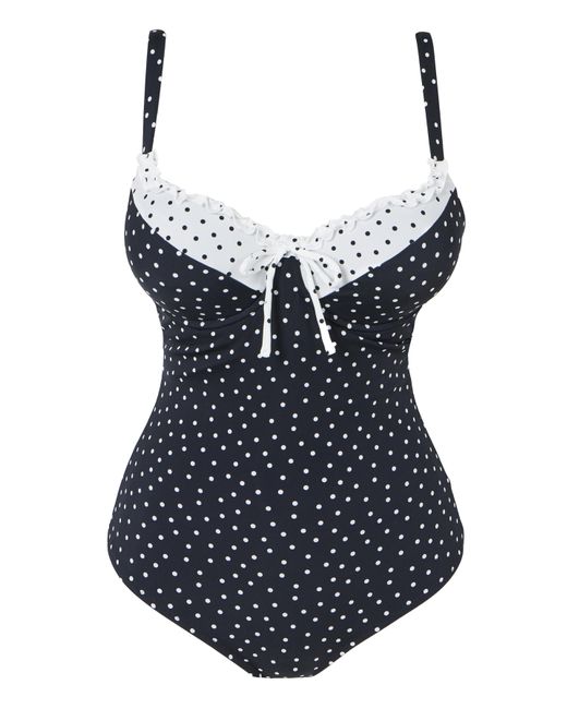 Figleaves Blue Spot Tie Front Underwired Swimsuit