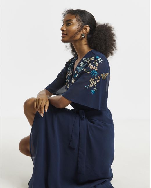 Hope & Ivy Blue Catriona Wrap Dress