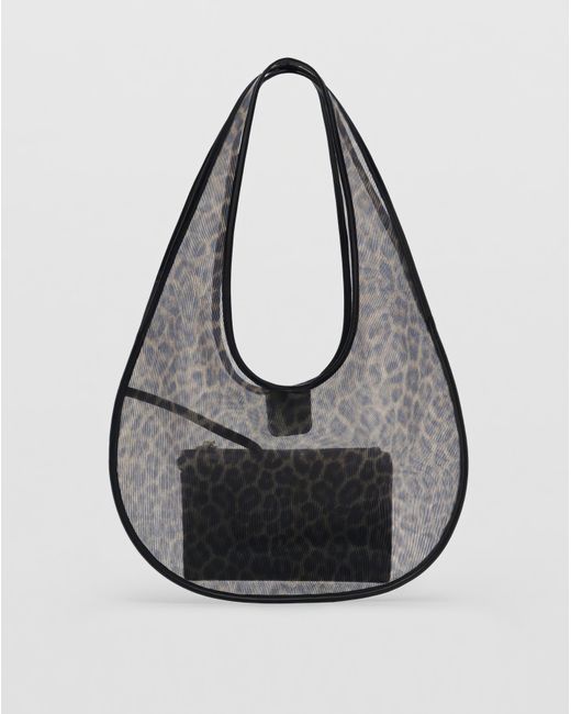 Mango Black Leopard Print Mesh Shoulder Bag