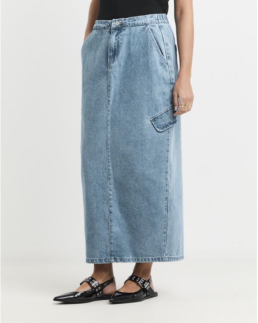Simply Be Blue Parachute Denim Maxi Skirt