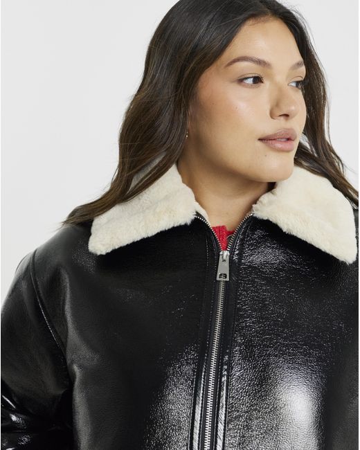 Simply Be Gray Sbe Lacquered Aviator Jacket