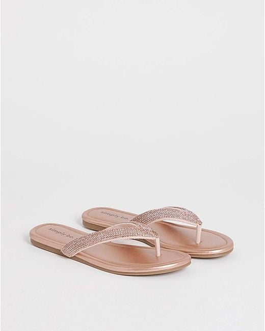 Simply Be Natural Flat Toe Post Sandals Extra Wide Fit