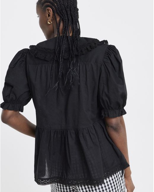 Simply Be Black V Neck Collar Blouse