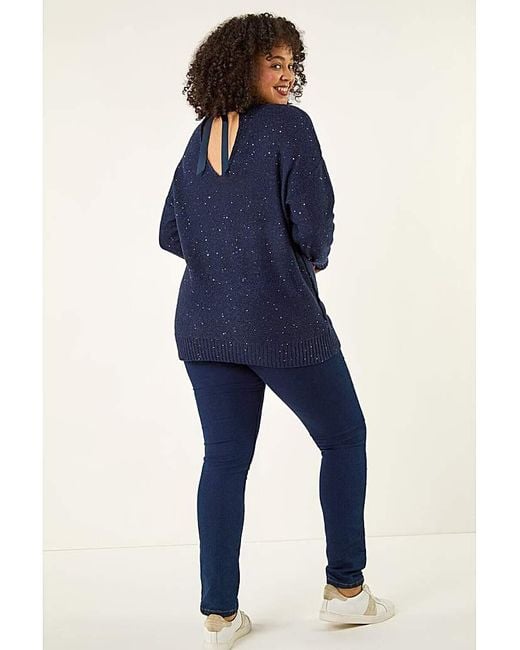 Roman Curve Blue Hotfix Longline Knit Jumper
