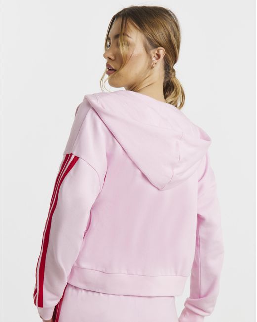 Adidas Pink 3 Stripes Full Zip Hoodie