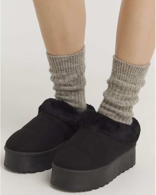 Simply Be Black Quilted Mule Slipper Boot Standard