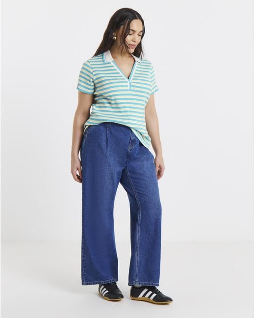 Simply Be Blue Polo Collar Cap Sleeve Top