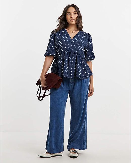 Simply Be Blue Button Through Peplum Blouse