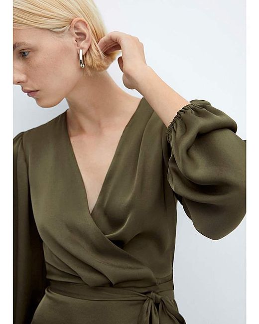 Mango Green Ruffle Wrap Dress