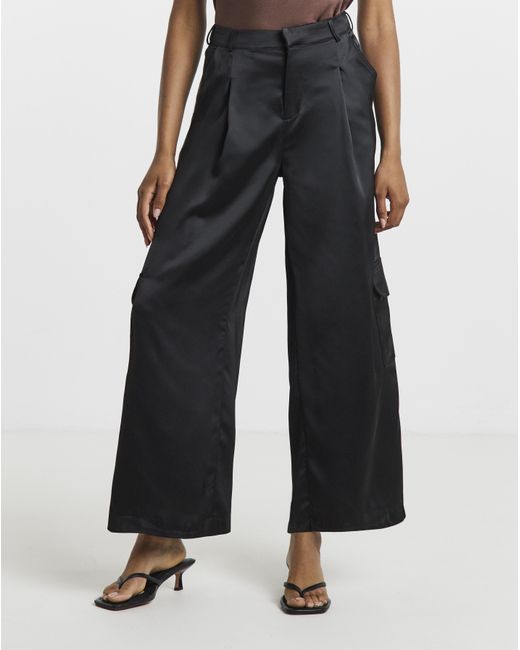Simply Be Black Satin Utility Trousers
