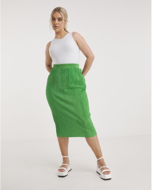 Simply Be Green Plisse Midi Tube Skirt