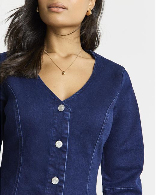 Simply Be Blue V Neck Mini Denim Dress