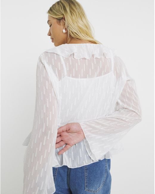 Simply Be White Flute Sleeve Ruffle Sheer Blouse