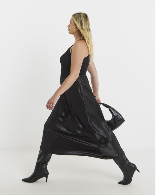 Simply Be Black Satin Maxi Skirt