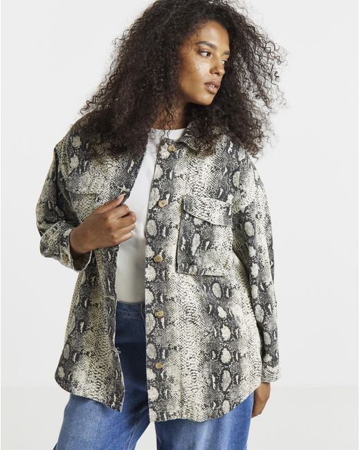 Simply Be White Sbe Snake Print Utility Shacket