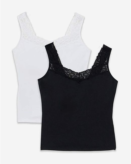 Pretty Secrets Black 2 Pack Lace Trim Vests
