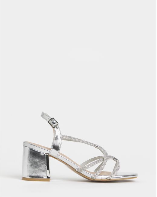 JD Williams Gray Block Heel Diamante Sandal Wide